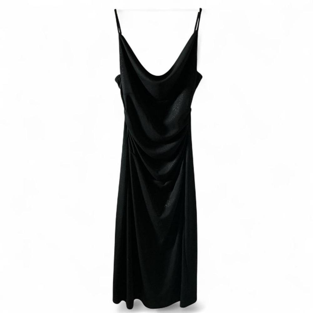 Y2K Ruby Black Glitter‎ Ruched Spaghetti Strap Maxi Dress Women's M Gothic Glam